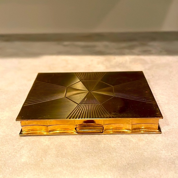 Vintage Volupte Compact Case Mirror Gold Tone Geometric Design Circa 1950’s EUC - Picture 14 of 15